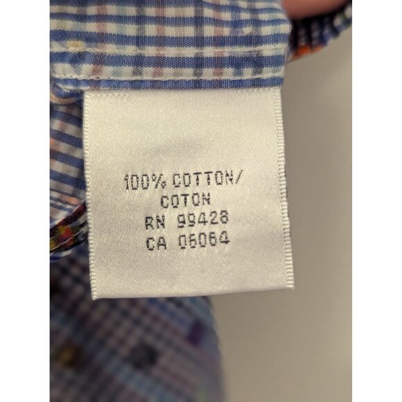 Bugatchi Mens Classic Fit Blue Gingham Shirt With Floral Pattern 100% Cotton Siz - Picture 5 of 7